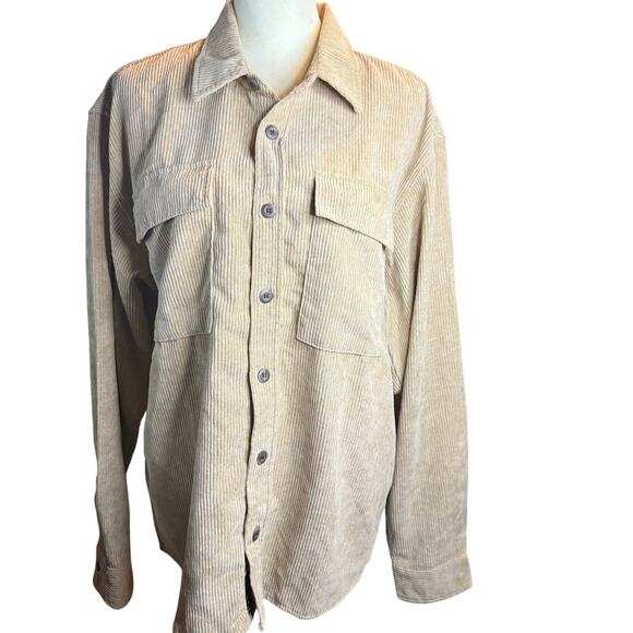 RSQ Men's Long Sleeve Button Front Corduroy Shirt Jacket, Tan, Medium NWT - Picture 4 of 7